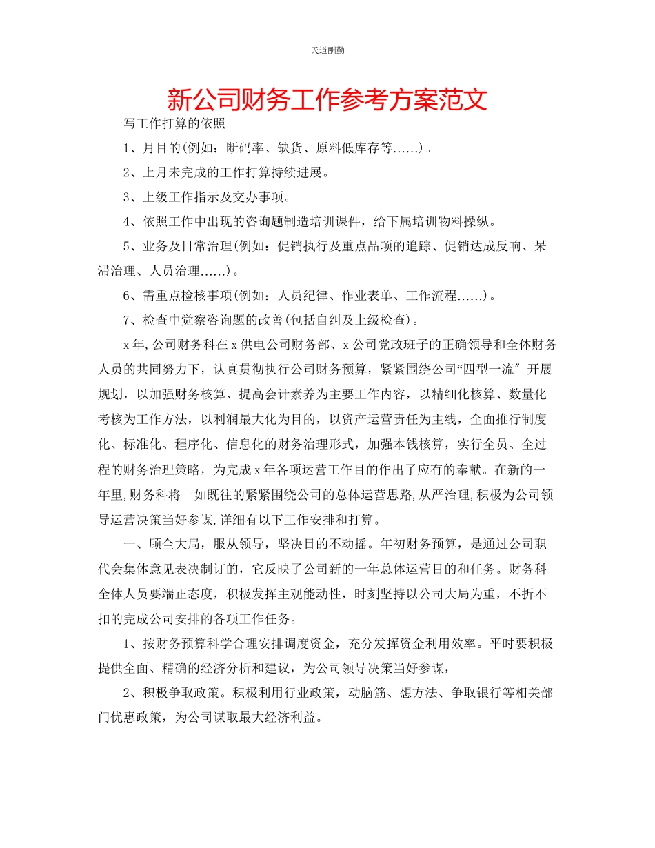 2023年新公司财务工作计划.docx_第1页