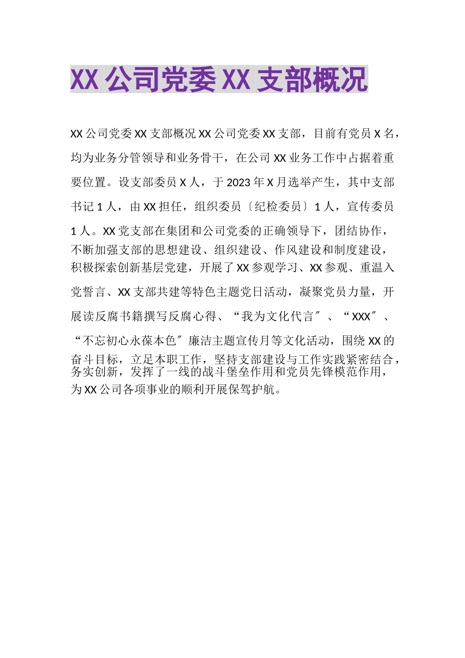 2023年XX公司党委XX支部概况.doc_第1页