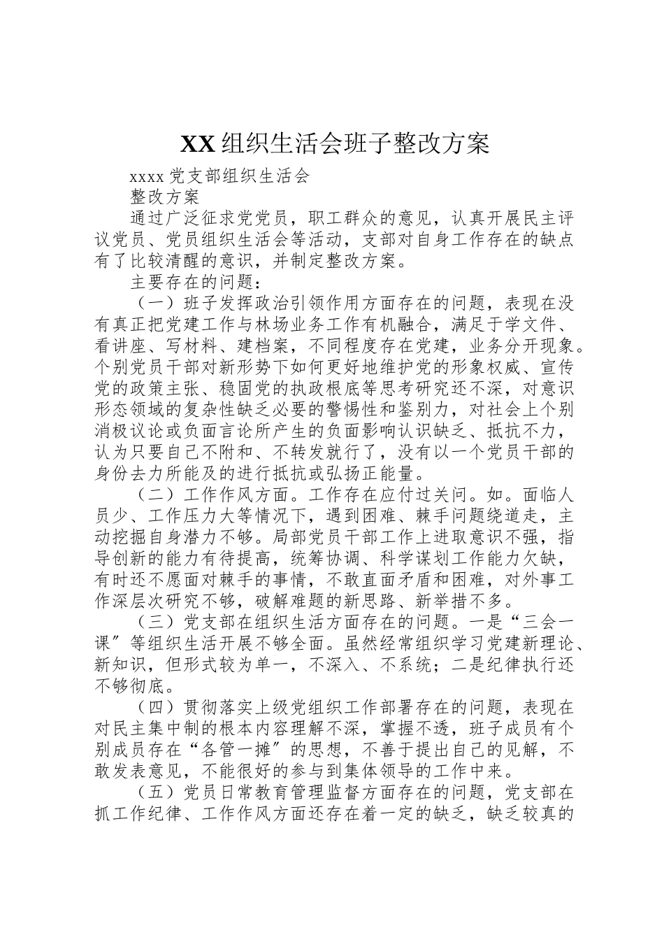 2023年组织生活会班子整改方案.doc_第1页