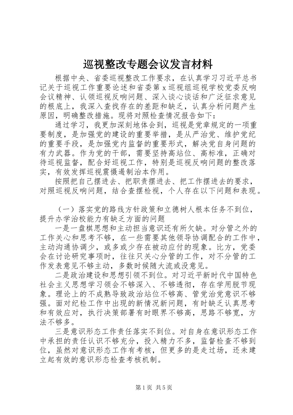 2023年巡视整改专题会议讲话材料.docx_第1页