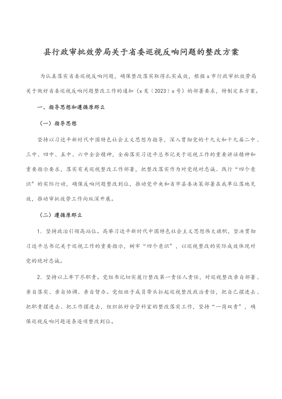 2023年县行政审批服务局关于省委巡视反馈问题的整改方案.docx_第1页