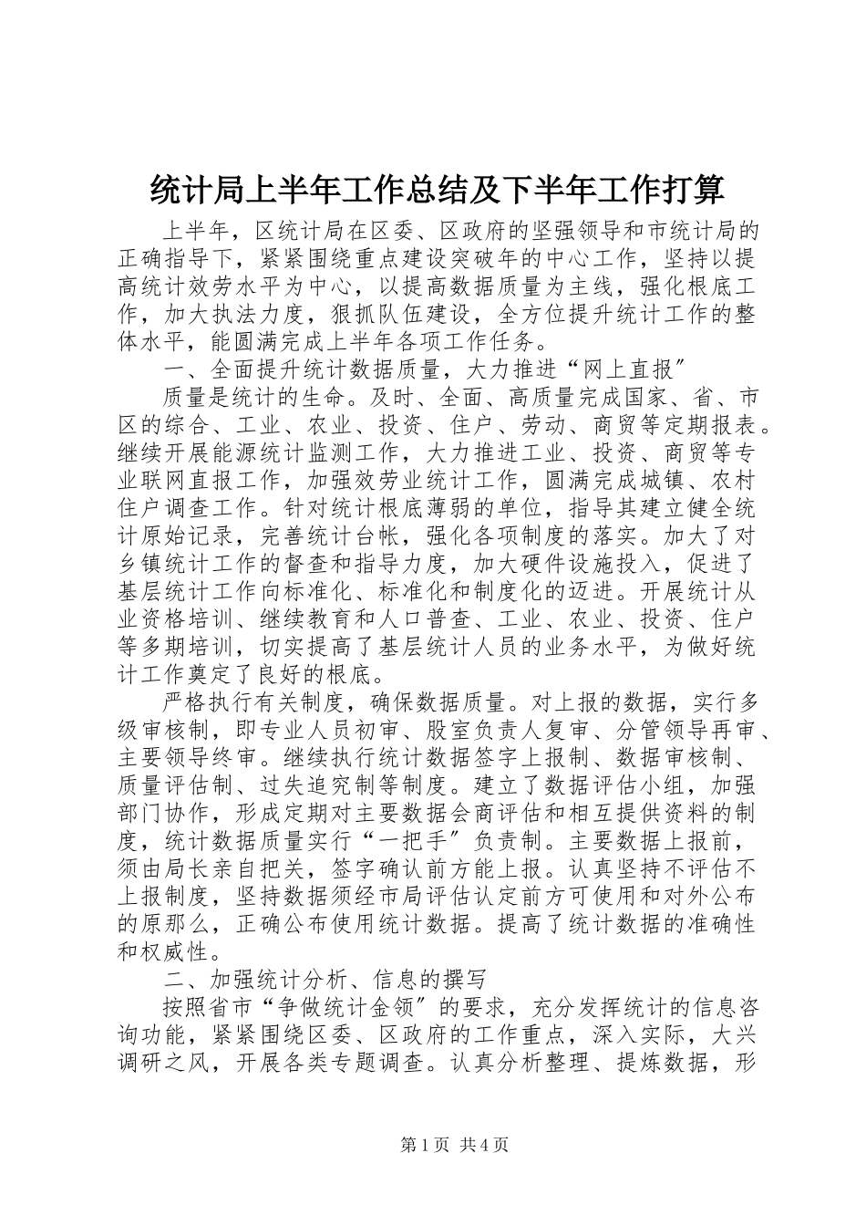 2023年统计局上半年工作总结及下半年工作打算.docx_第1页