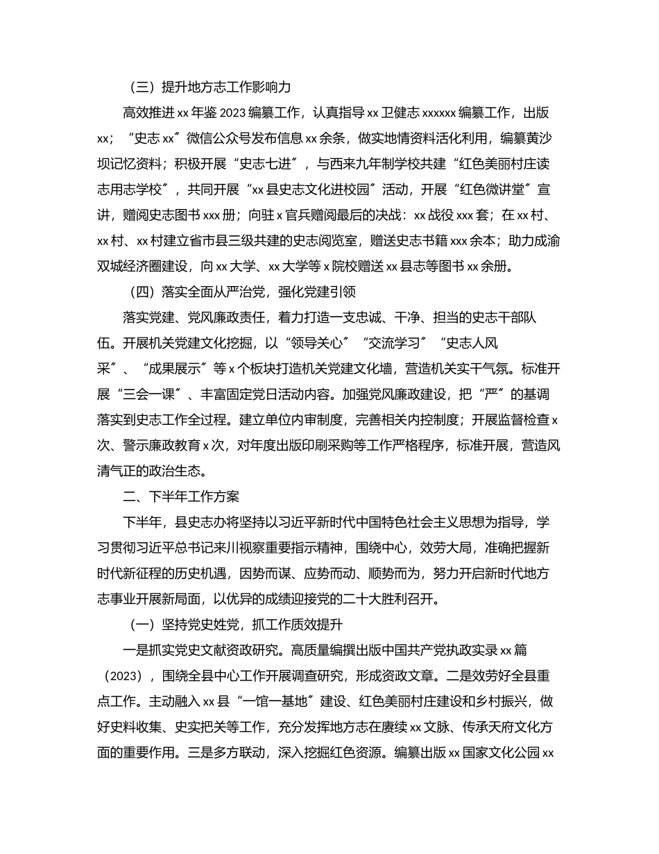 县史志办2023年上半年工作总结和下半年工作安排.docx_第2页