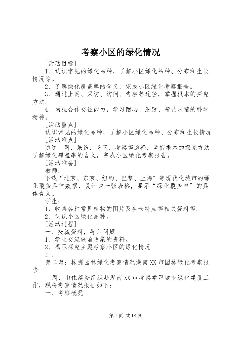 2023年考察小区的绿化情况.docx_第1页