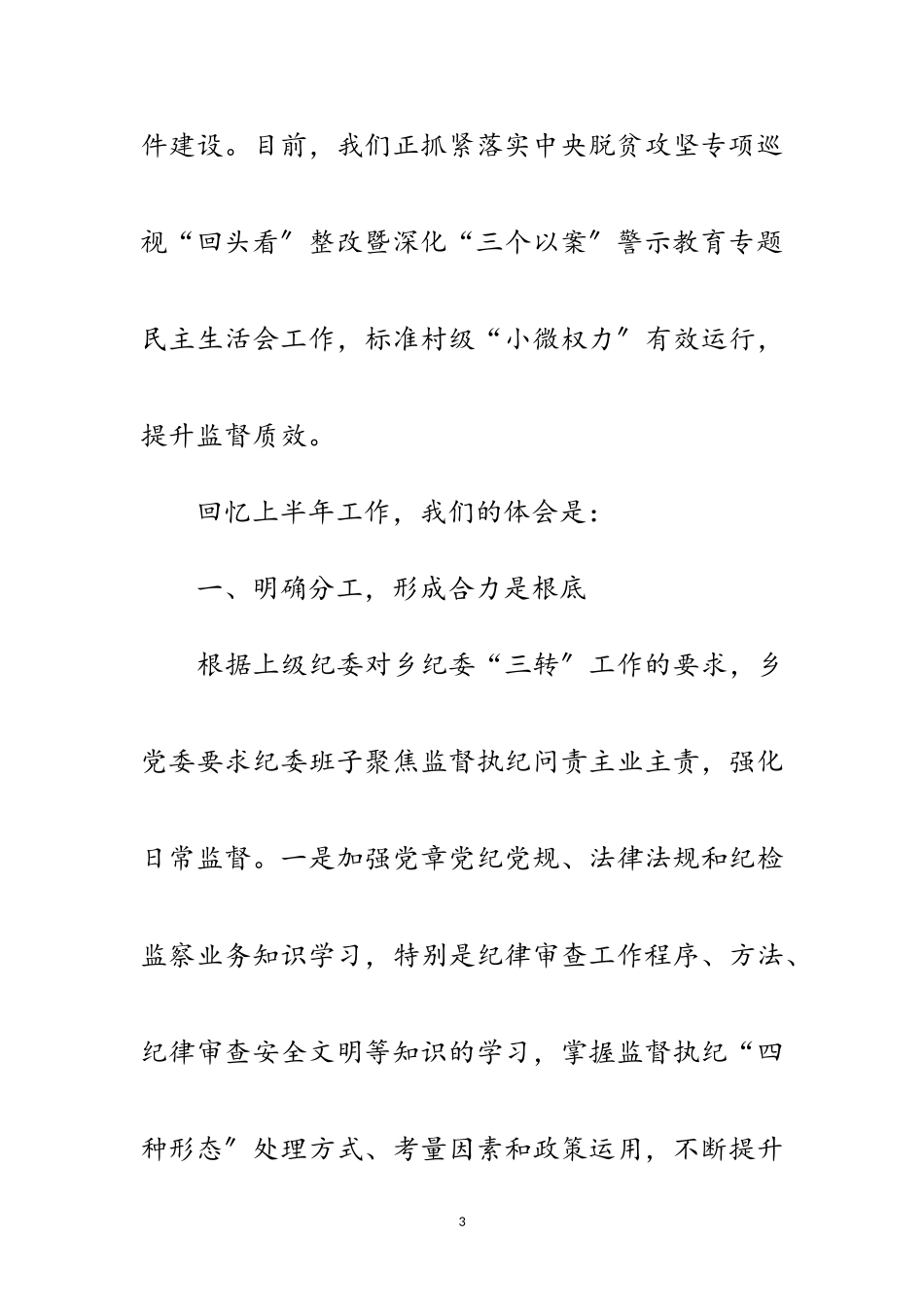 2023年乡年上半年纪检监察工作小结范文.doc_第3页