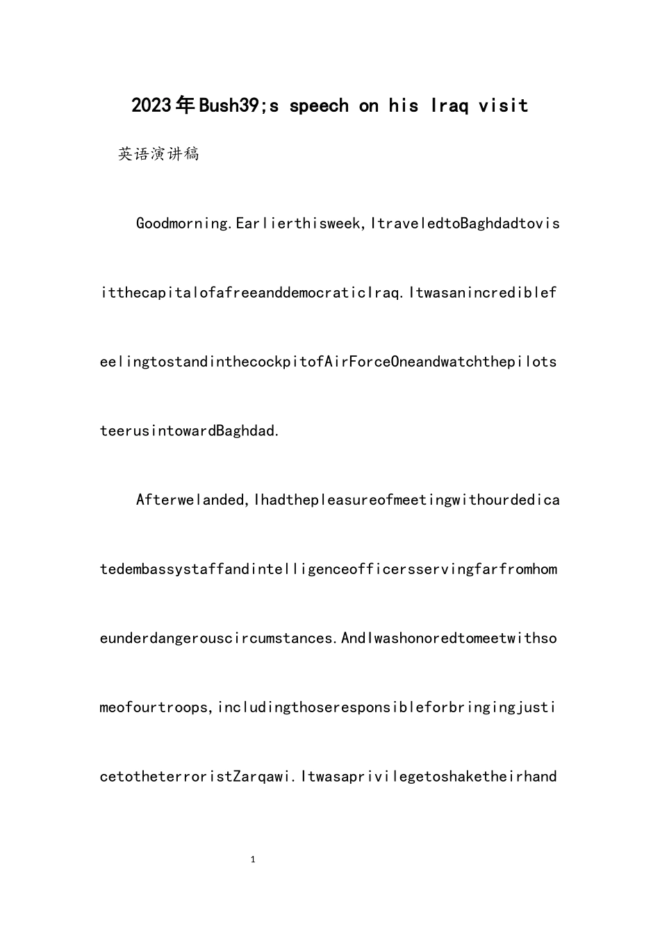 2023年Bush39;s speech on his Iraq visit.docx_第1页