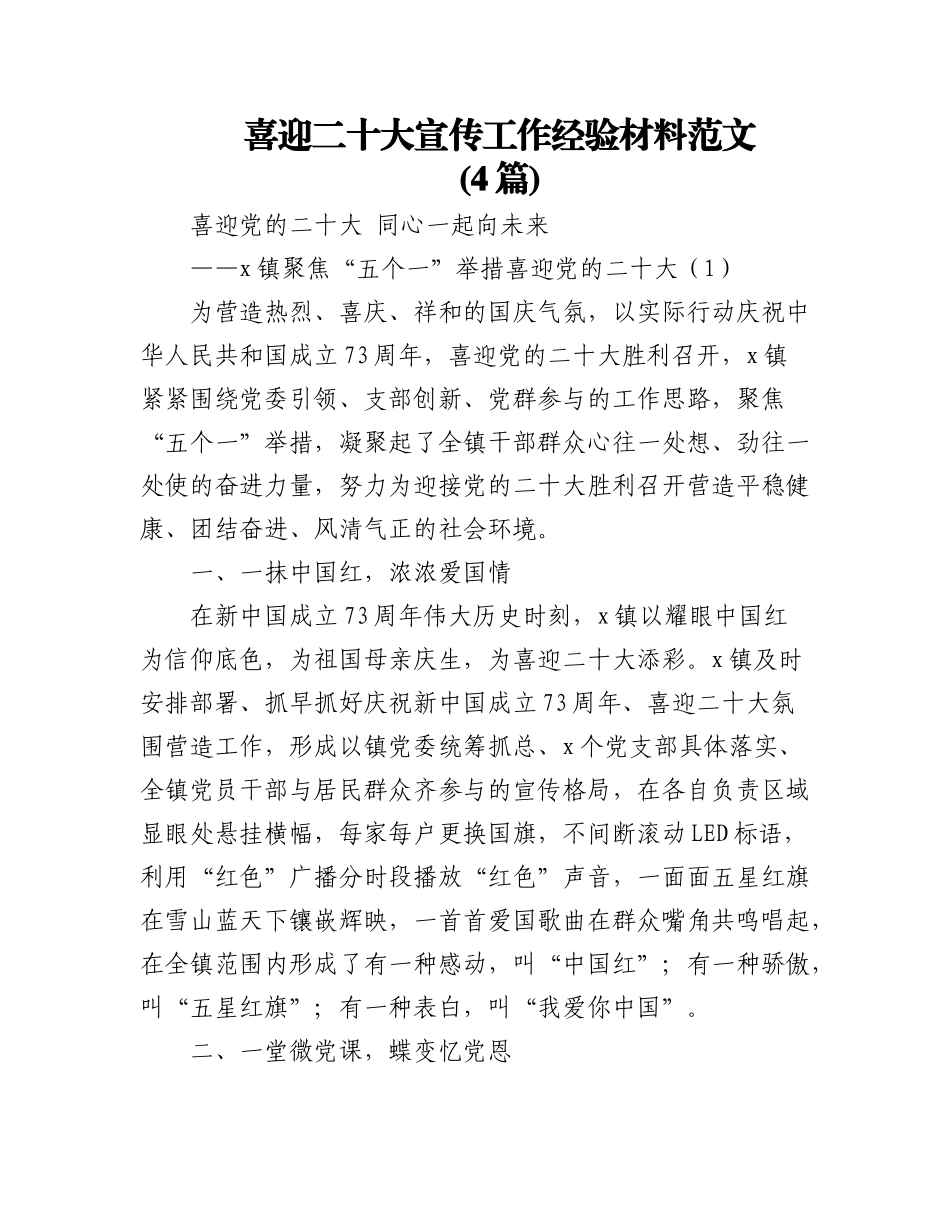 (4篇)喜迎二十大宣传工作经验材料范文.docx_第1页