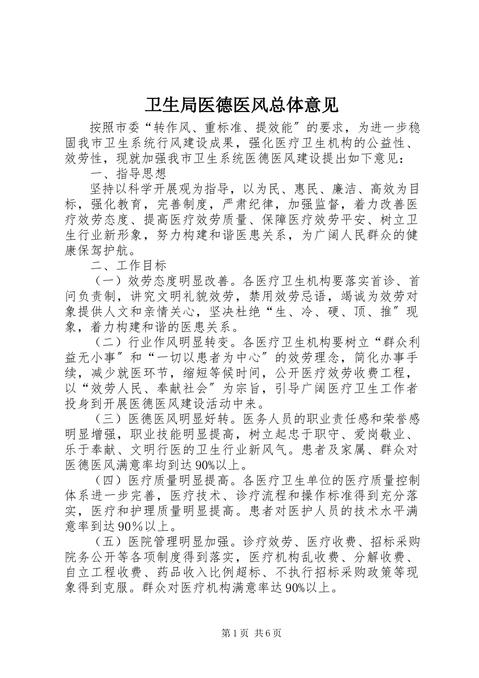 2023年卫生局医德医风总体意见.docx_第1页