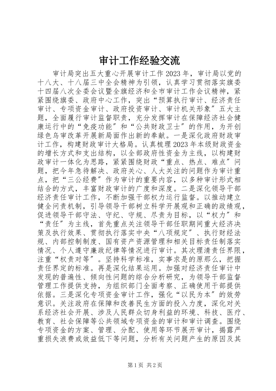 2023年审计工作经验交流.docx_第1页