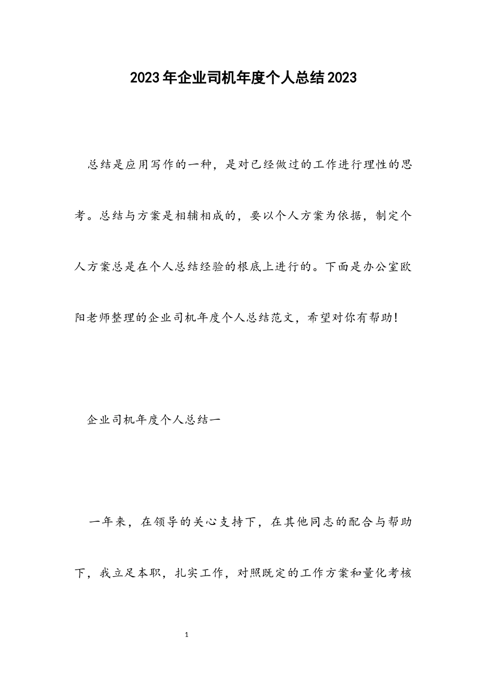企业司机年度个人总结2023.docx_第1页
