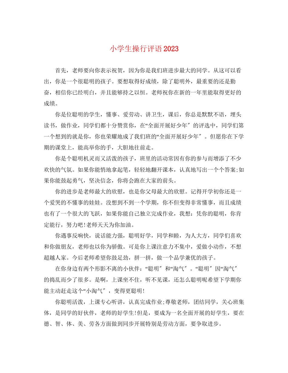 2023年小学生操行评语3.docx_第1页