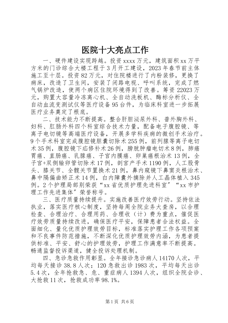 2023年医院十大亮点工作.docx_第1页