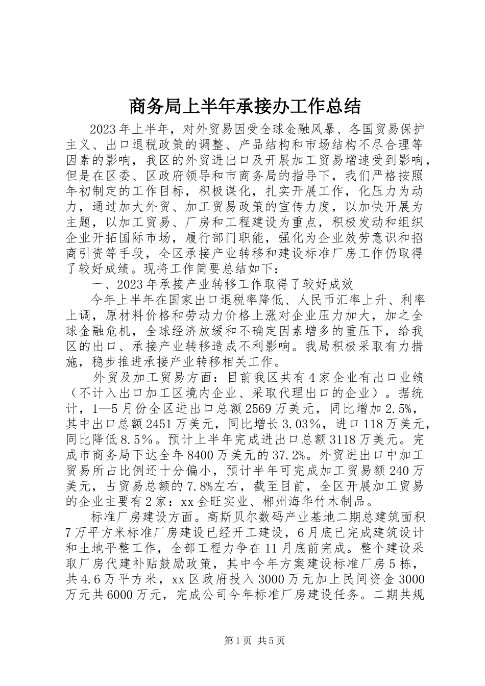 2023年商务局上半年承接办工作总结.docx_第1页