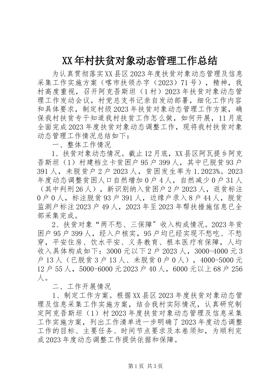 2023年村扶贫对象动态管理工作总结.docx_第1页