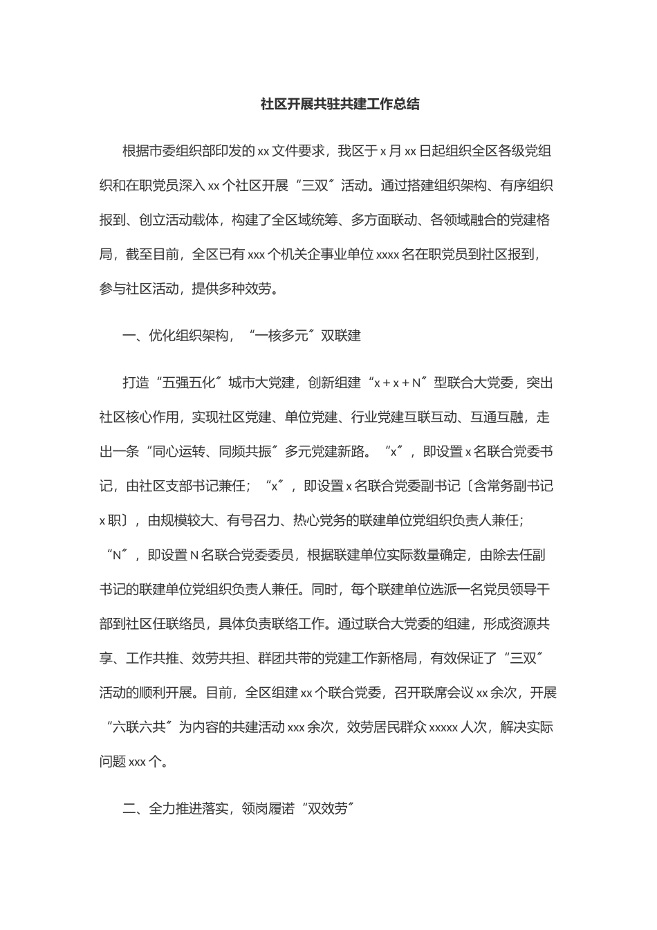 2023年社区开展共驻共建工作总结范文.docx_第1页