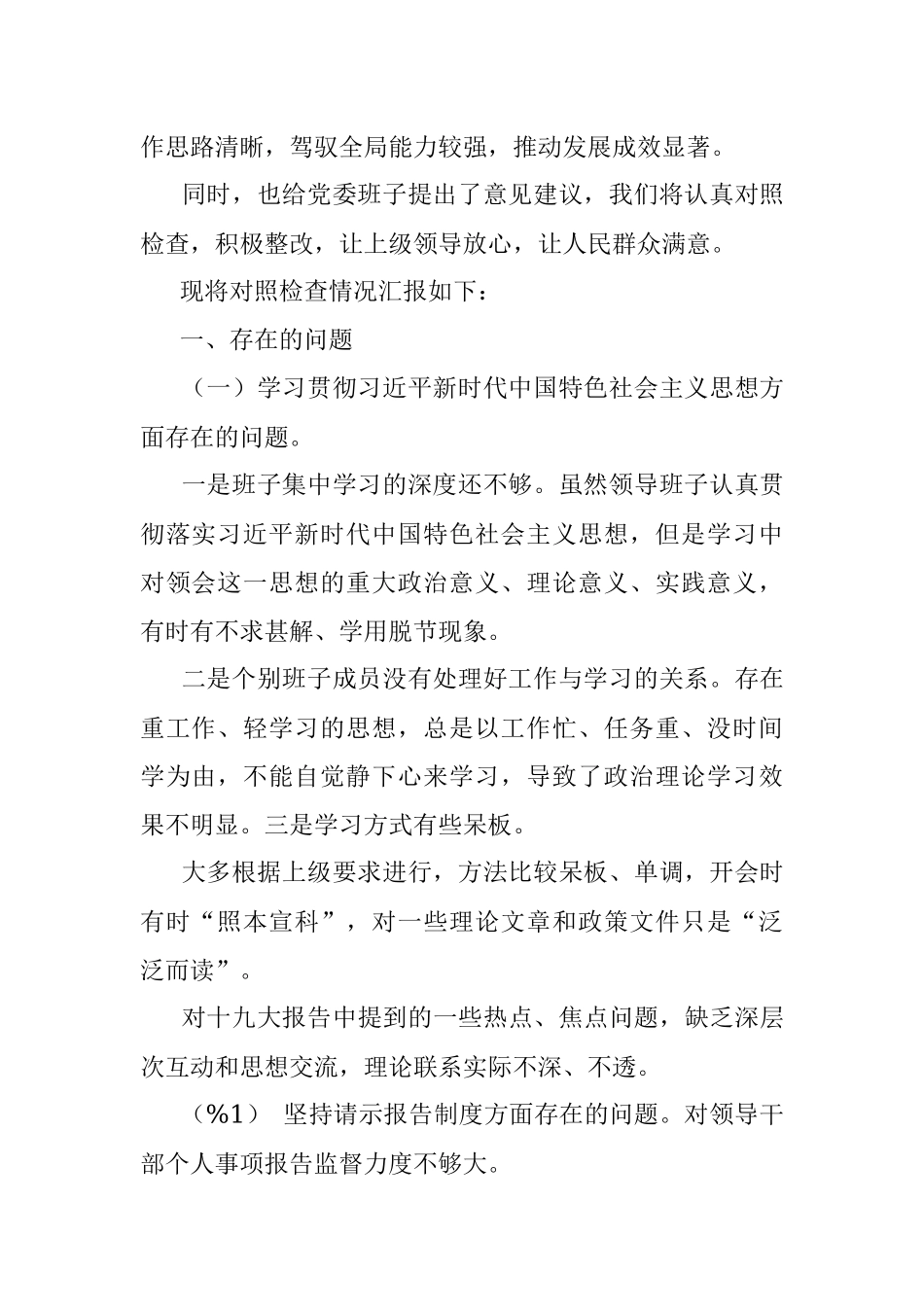 2019年度专题民主生活会班子对照检查材料.docx_第2页