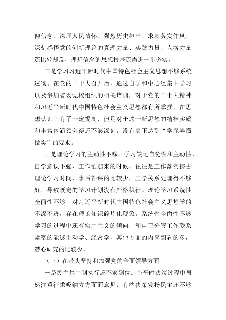 2022年度民主生活会个人对照检查材料（市常委班子成员）.docx_第3页