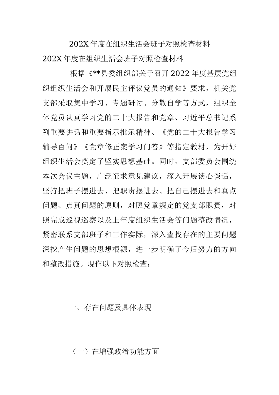 202X年度在组织生活会班子对照检查材料_1.docx_第1页