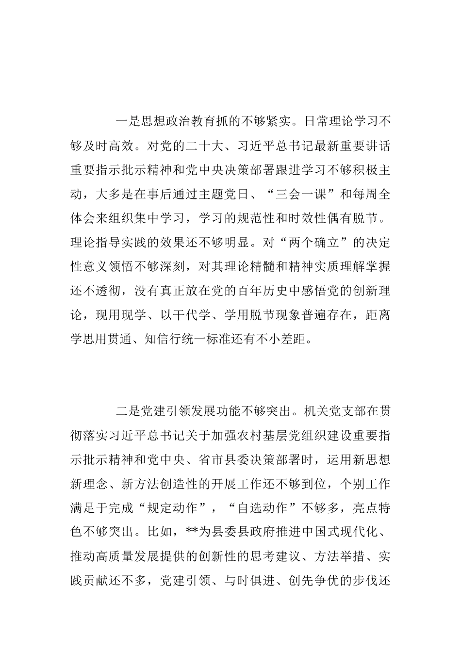 202X年度在组织生活会班子对照检查材料_1.docx_第2页