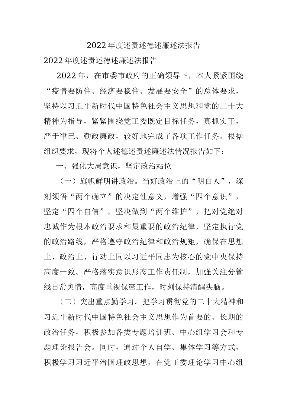 2022年度述责述德述廉述法报告.docx_第1页