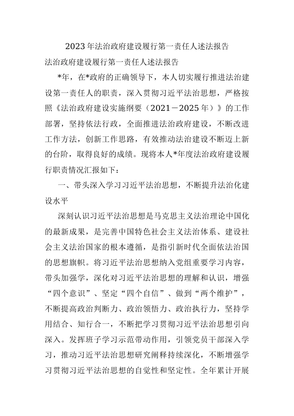 2023年法治政府建设履行第一责任人述法报告.docx_第1页