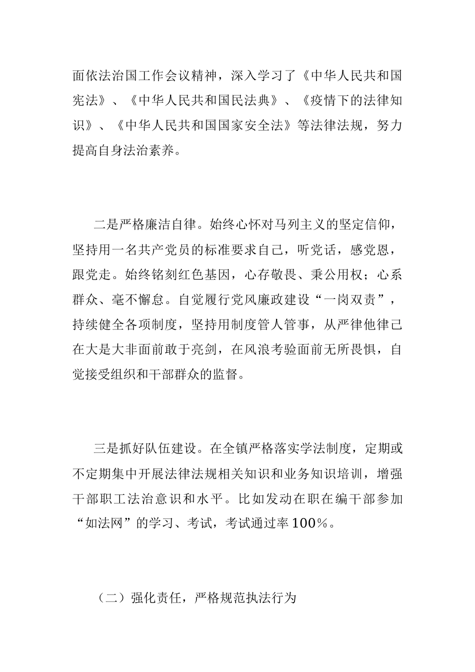2023年（镇长）履行推进法治建设第一责任人职责情况述职报告.docx_第2页
