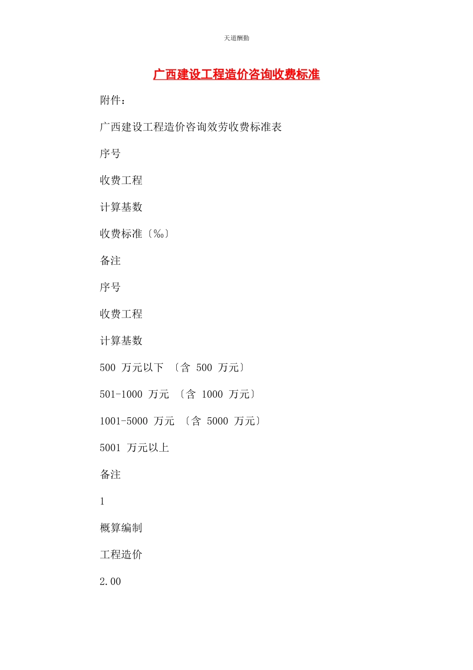 2023年广西建设工程造价咨询收费标准范文.docx_第1页