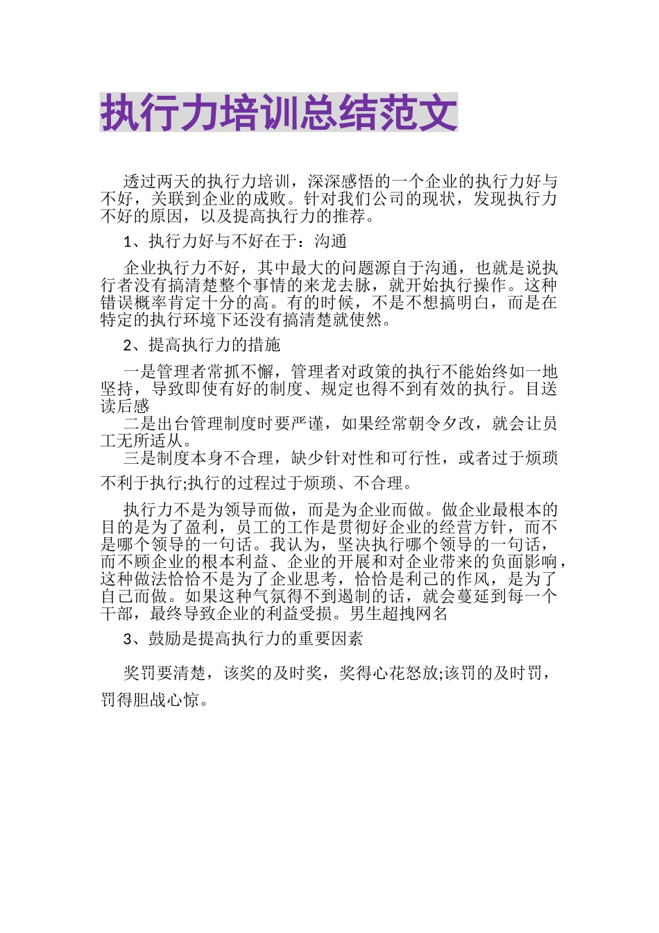 2023年执行力培训总结范文.doc_第1页