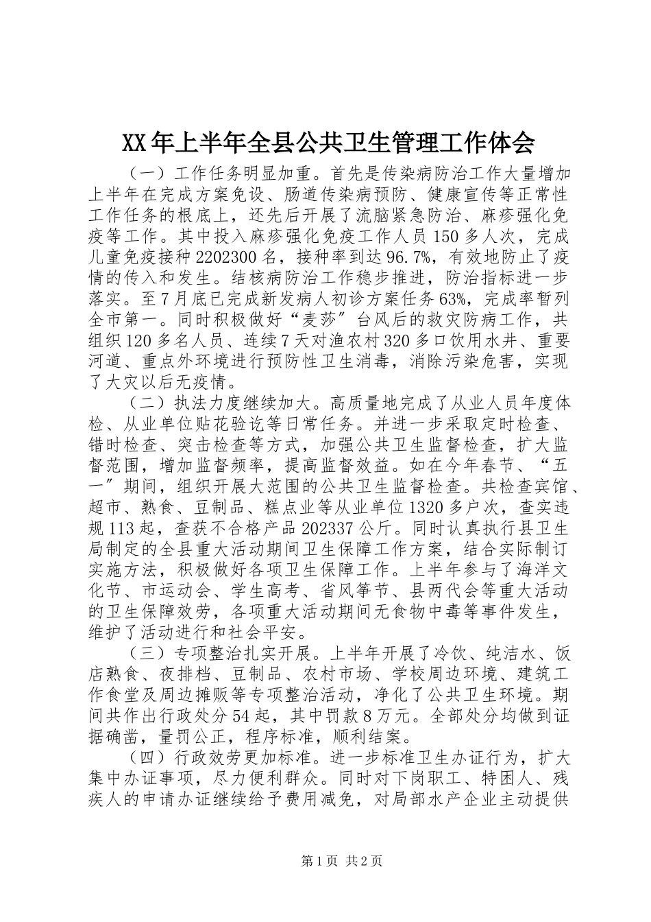 2023年上半年全县公共卫生管理工作体会.docx_第1页