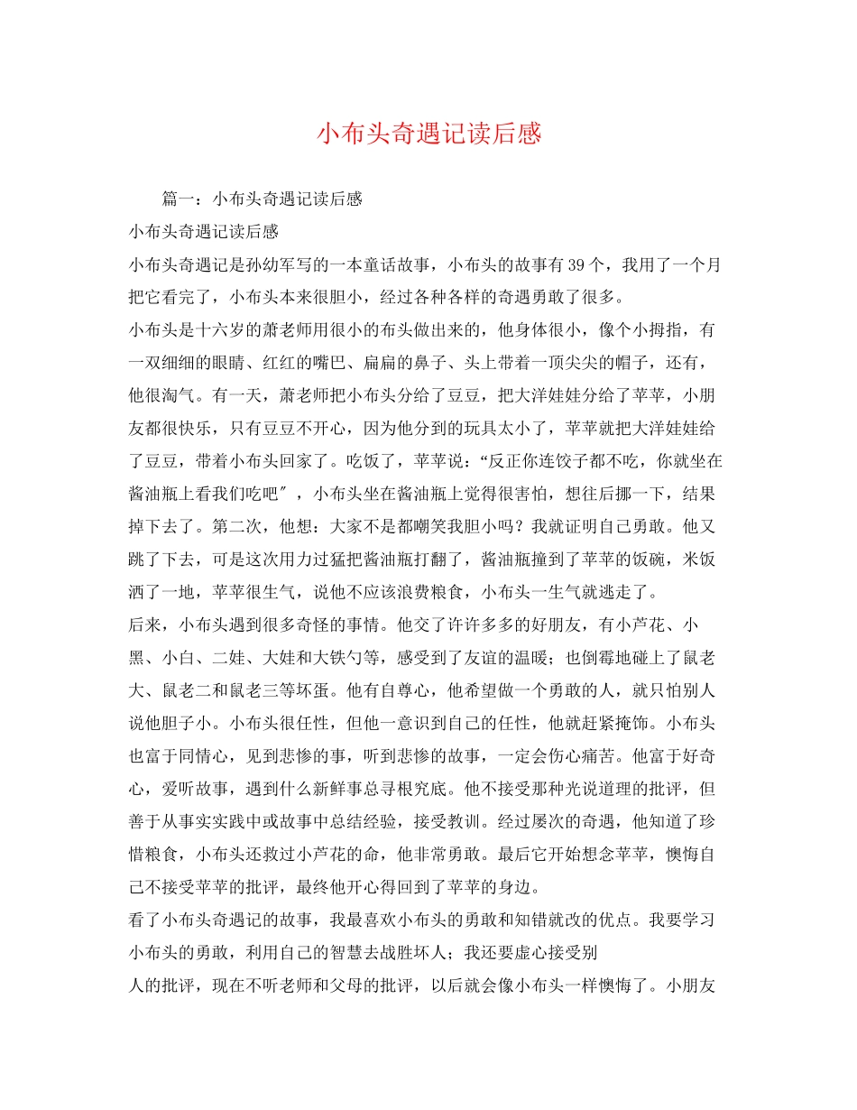 2023年小布头奇遇记读后感.docx_第1页