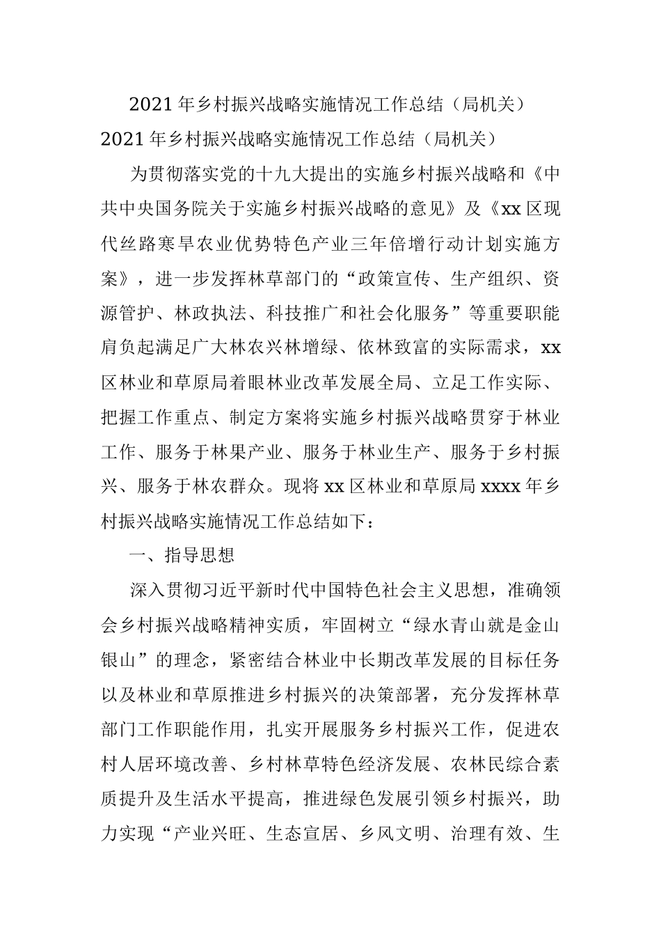 2021年乡村振兴战略实施情况工作总结（局机关）.docx_第1页