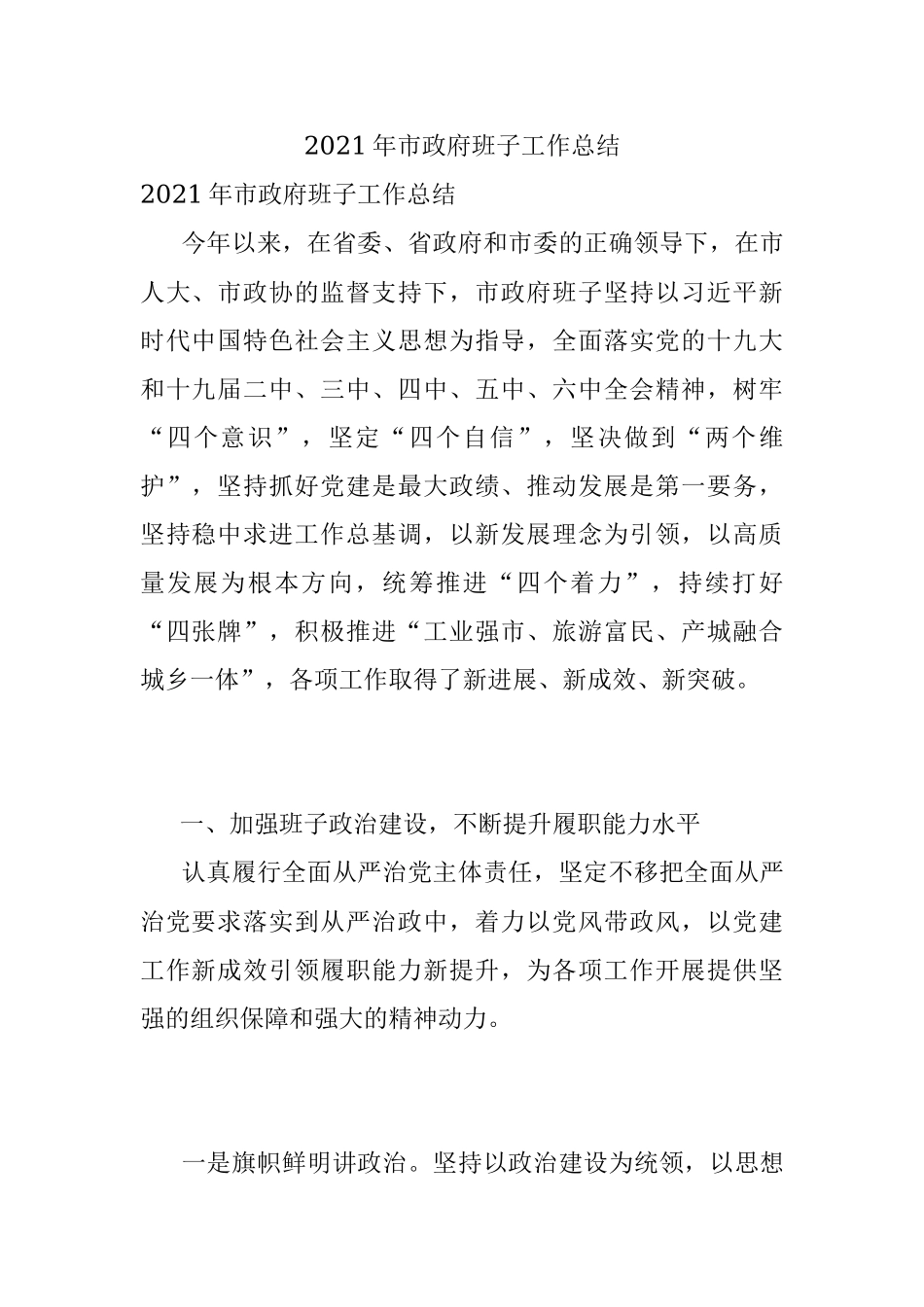 2021年市政府班子工作总结.docx_第1页