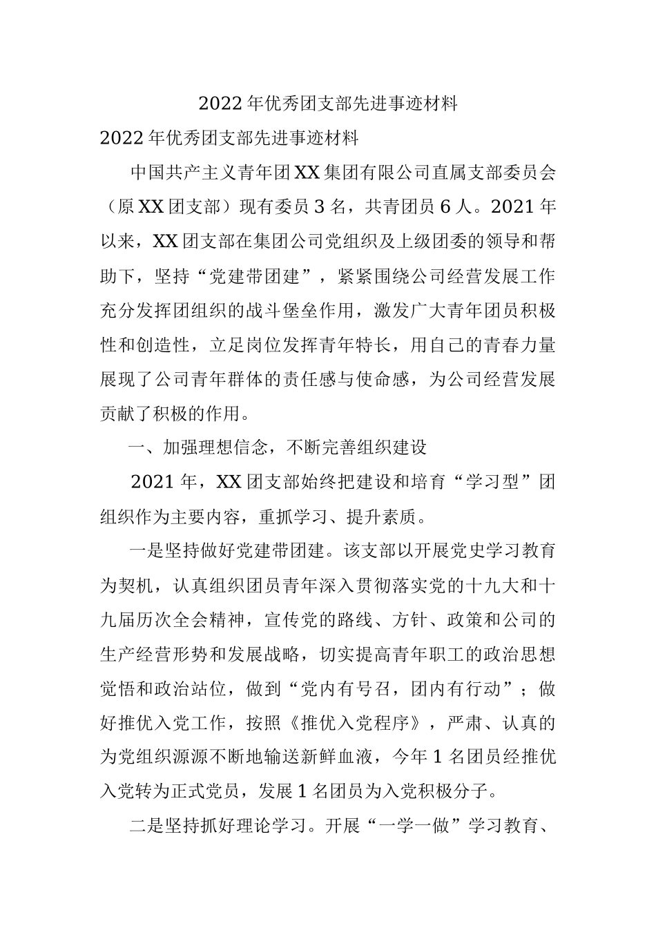 2022年优秀团支部先进事迹材料.docx_第1页