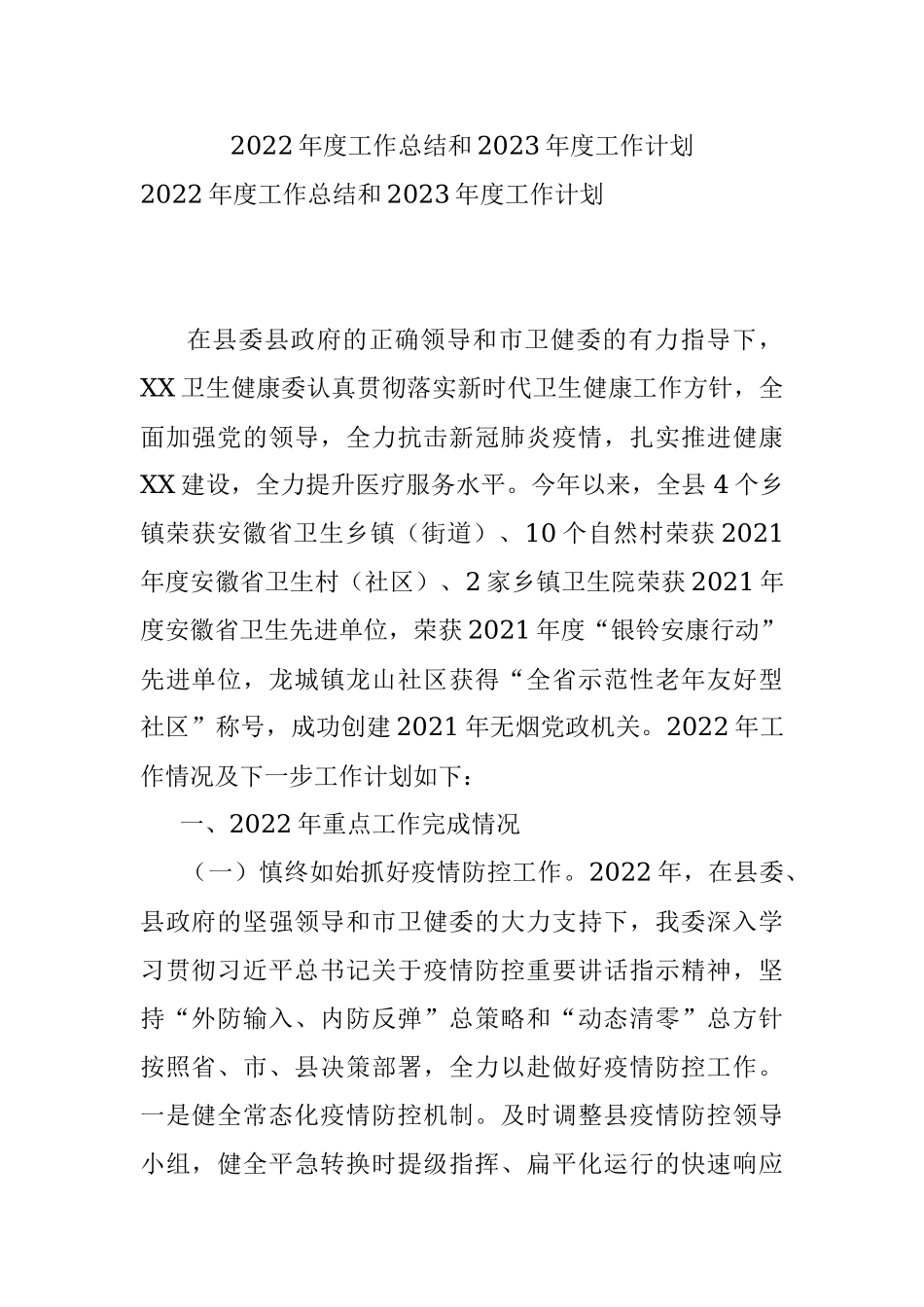 2022年度工作总结和2023年度工作计划.docx_第1页