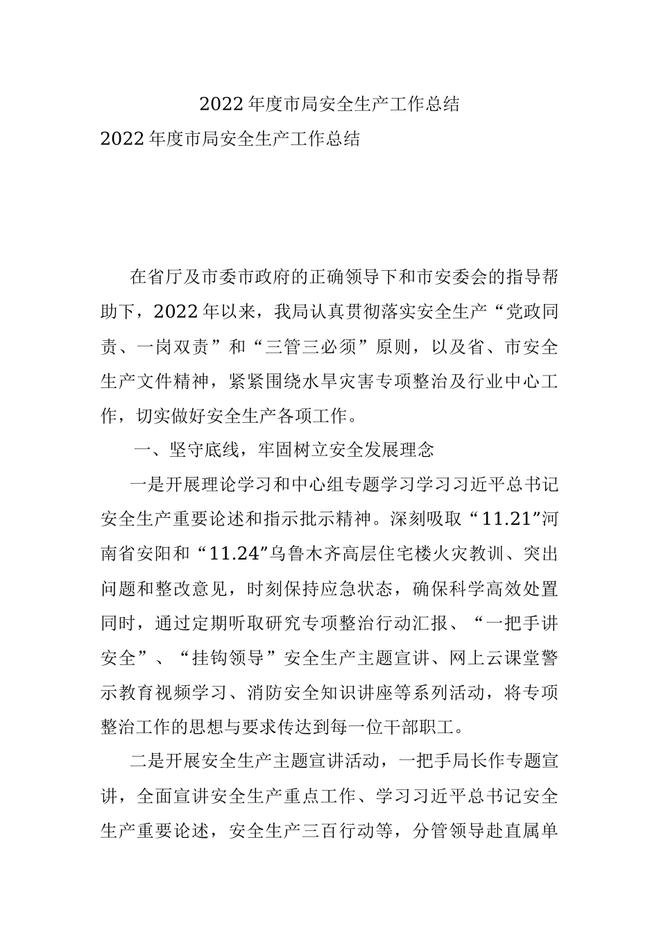2022年度市局安全生产工作总结_1.docx_第1页