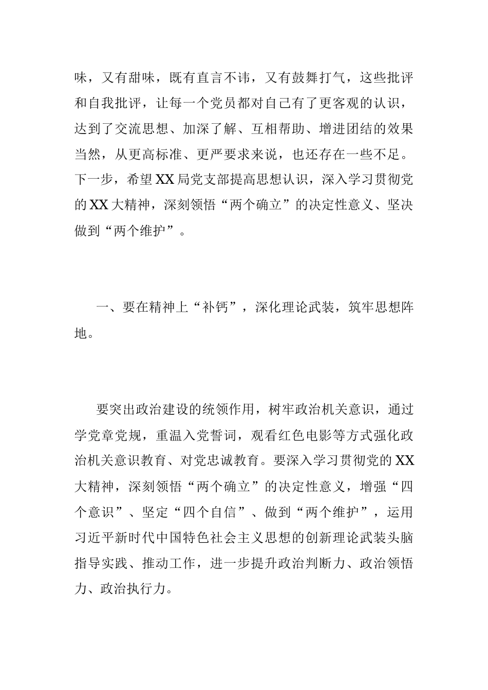 XX党支部在年度组织生活会和组织评议党员大会上的点评讲话.docx_第2页