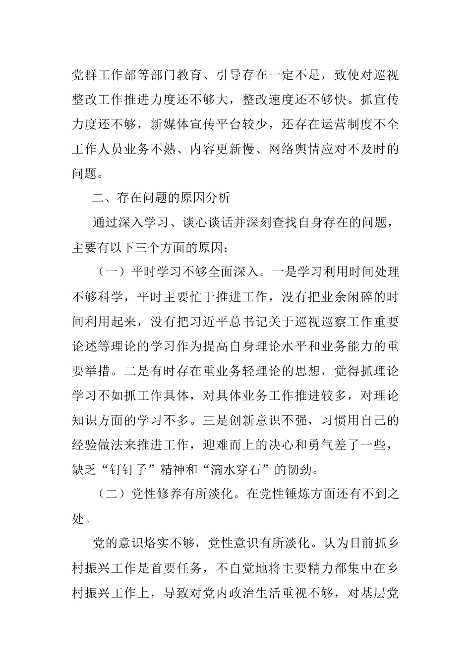 XX副书记落实市委巡察组反馈意见整改专题民主生活会发言提纲.docx_第3页