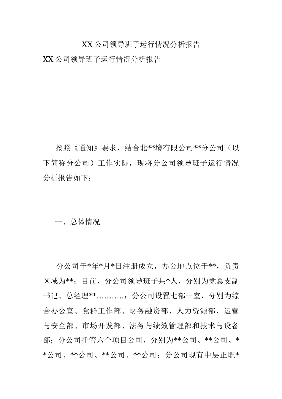 XX公司领导班子运行情况分析报告.docx_第1页