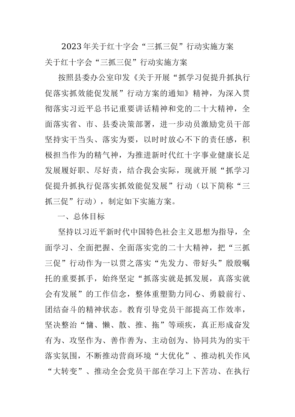 2023年关于红十字会“三抓三促”行动实施方案.docx_第1页