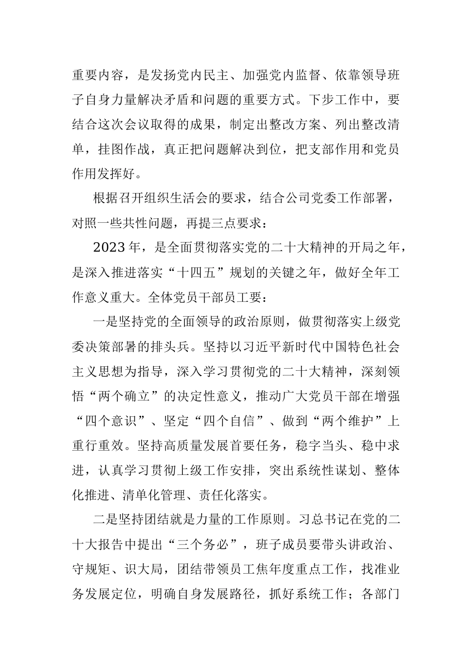 XX公司2022年组织生活会上的讲话稿.docx_第2页