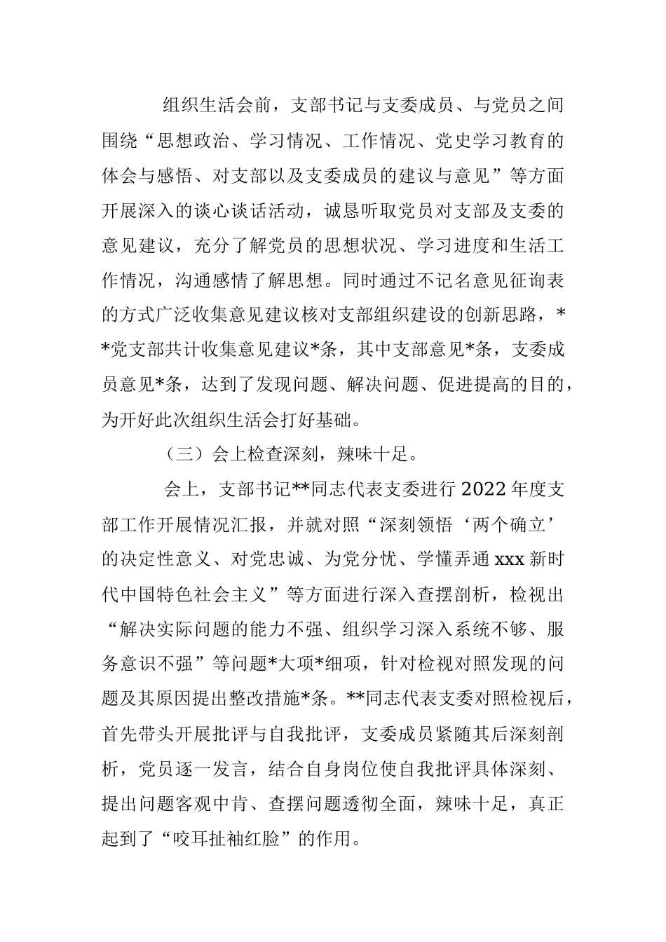 XX公司党支部关于202X年度组织生活会召开情况的报告_1.docx_第3页
