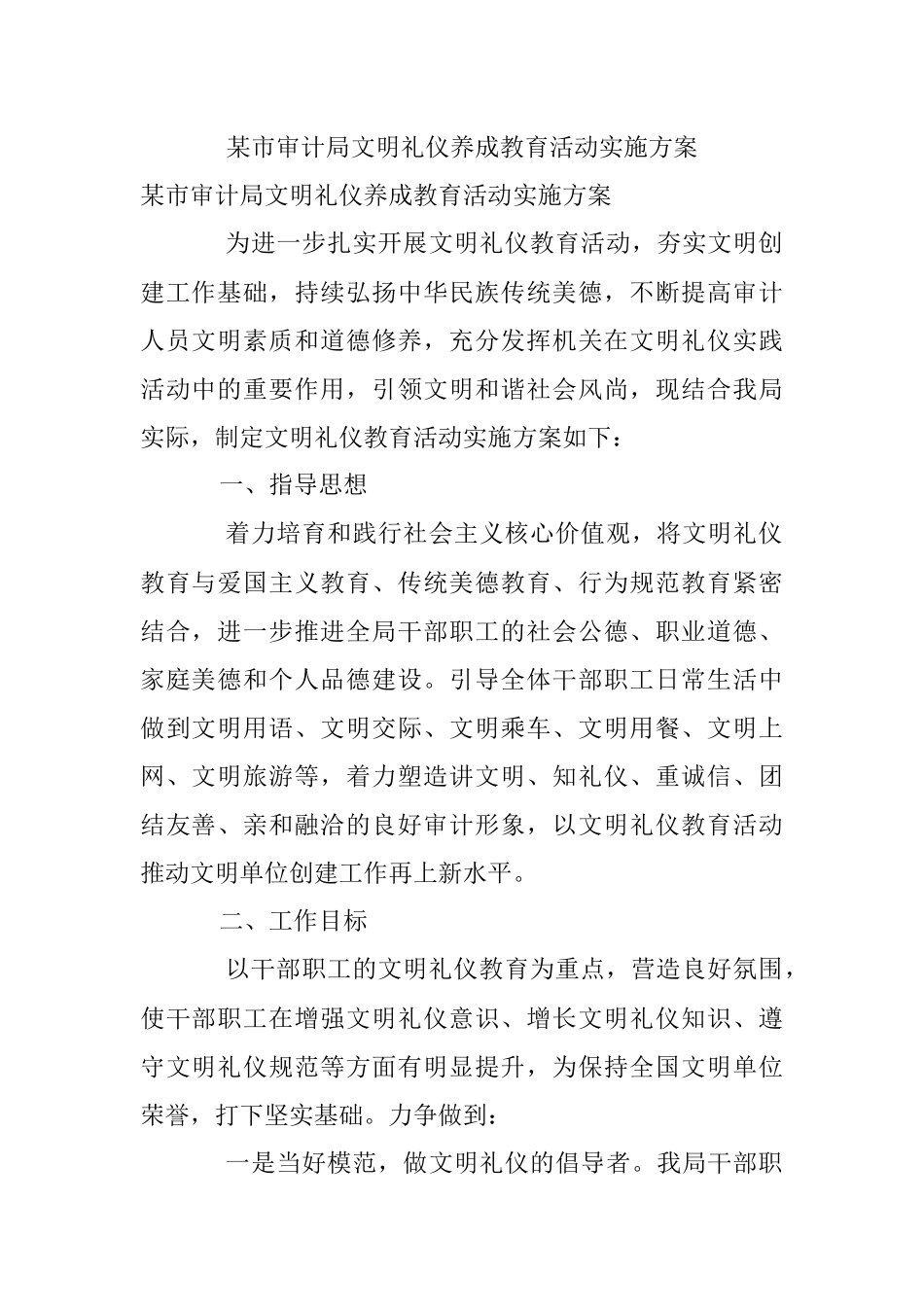 某市审计局文明礼仪养成教育活动实施方案.docx_第1页