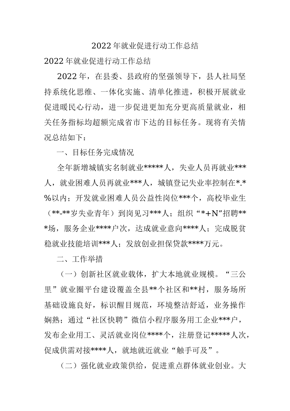 2022年就业促进行动工作总结.docx_第1页