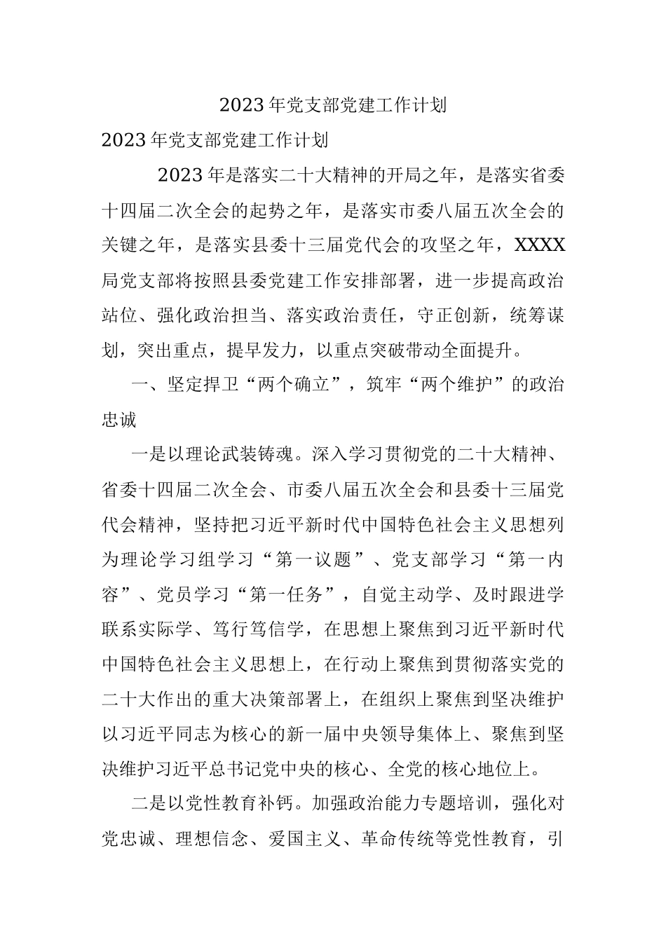 2023年党支部党建工作计划.docx_第1页