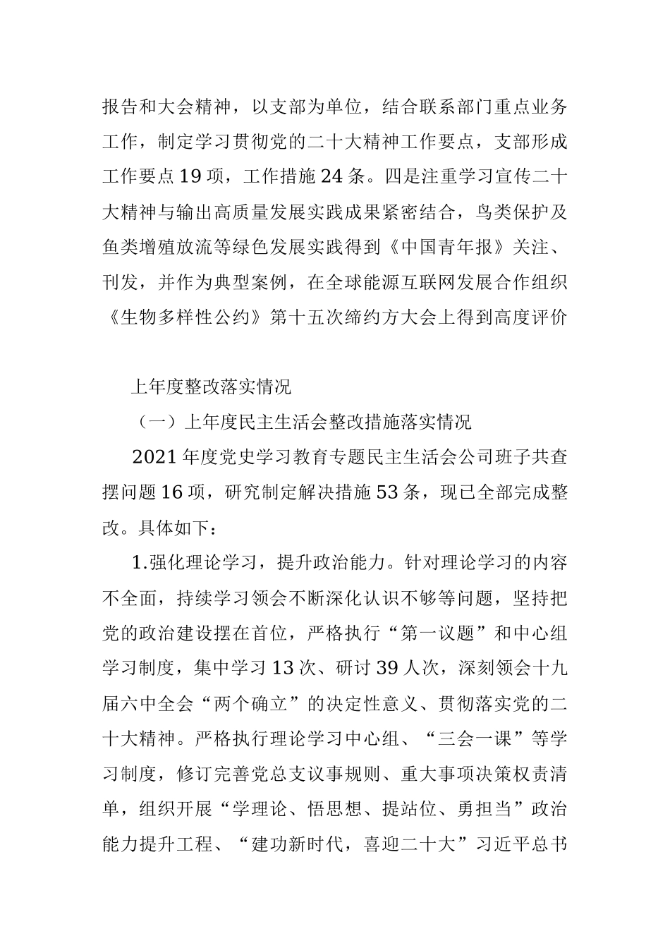 XX国企发电行业上年度民主生活会班子对照检查材料.docx_第2页
