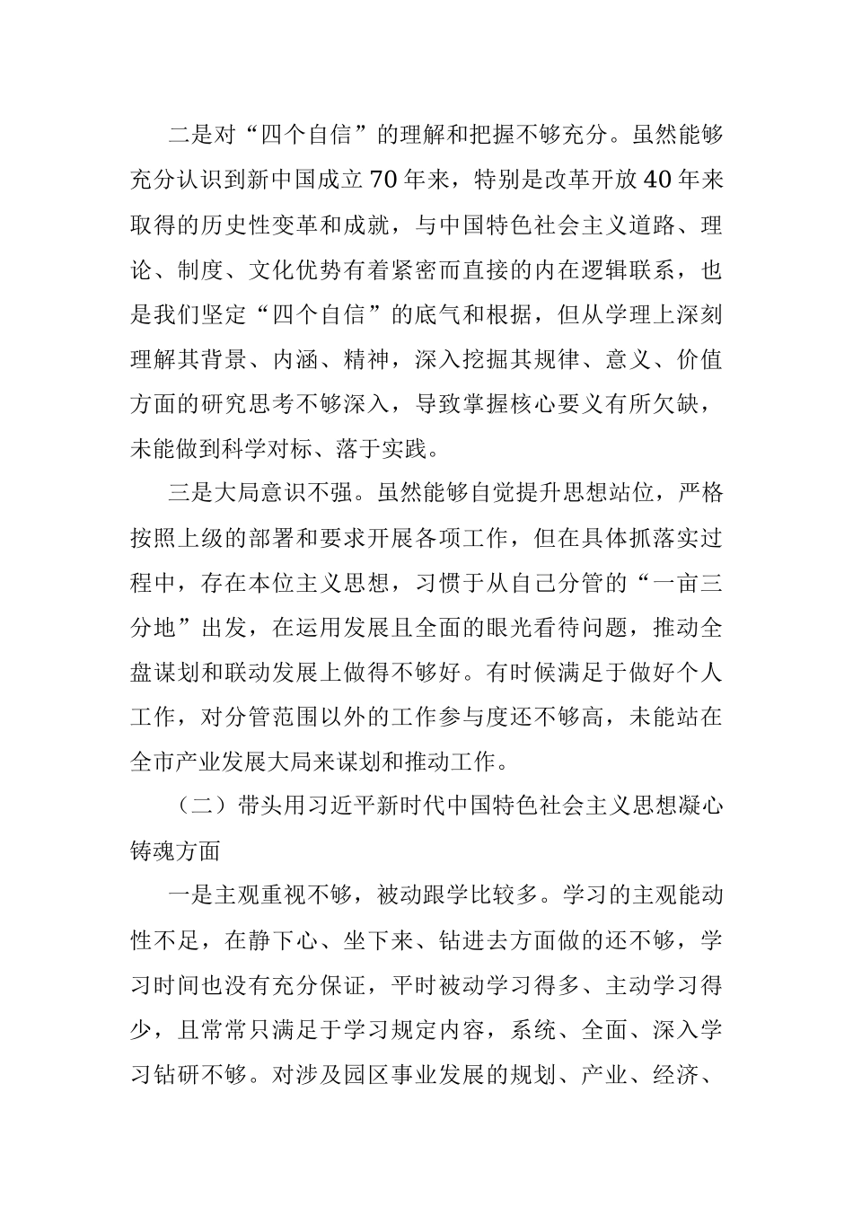 XX园区副书记年度民主生活会对照检查材料.docx_第2页