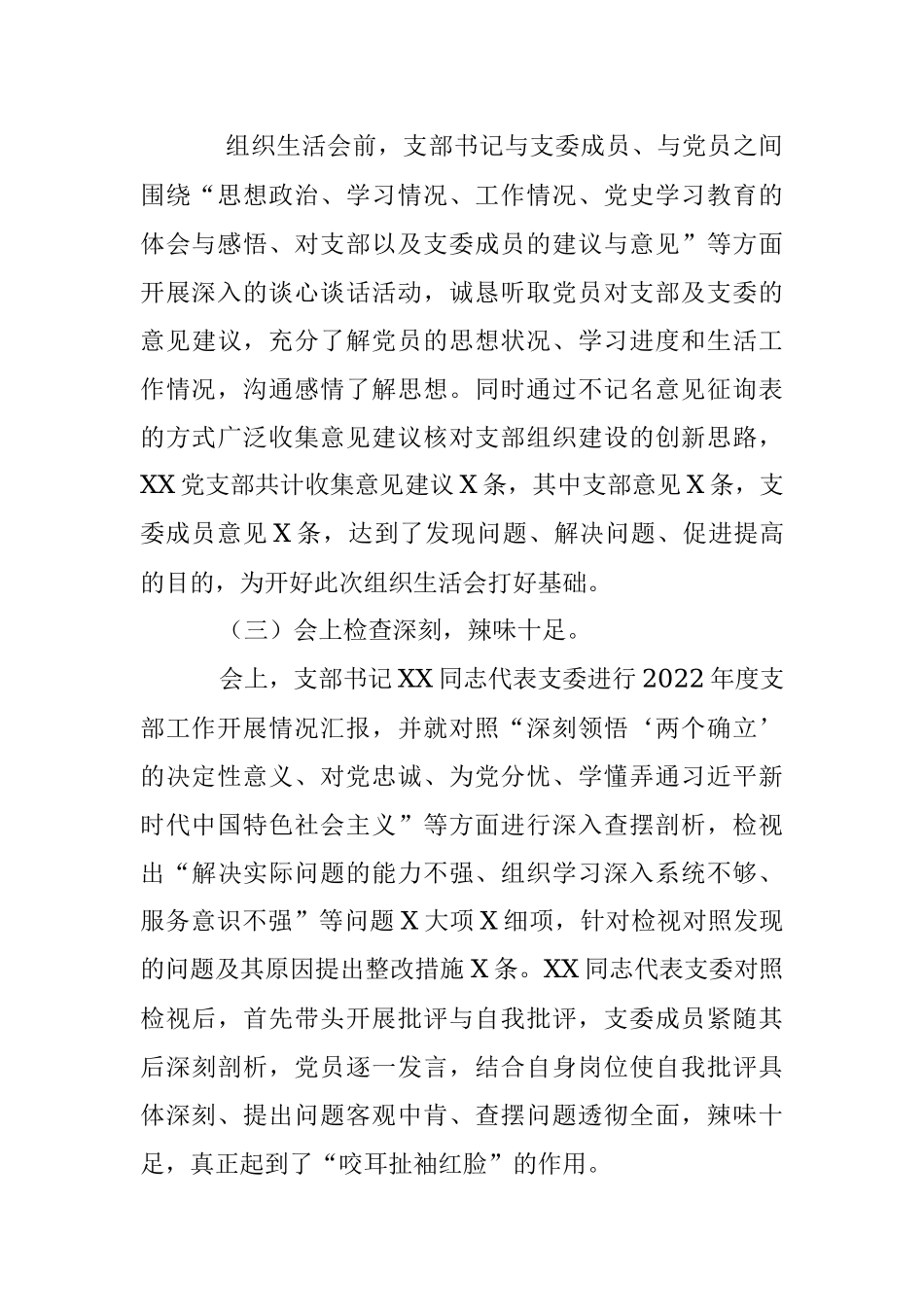 关于XX党支部组织生活会召开情况报告.docx_第3页