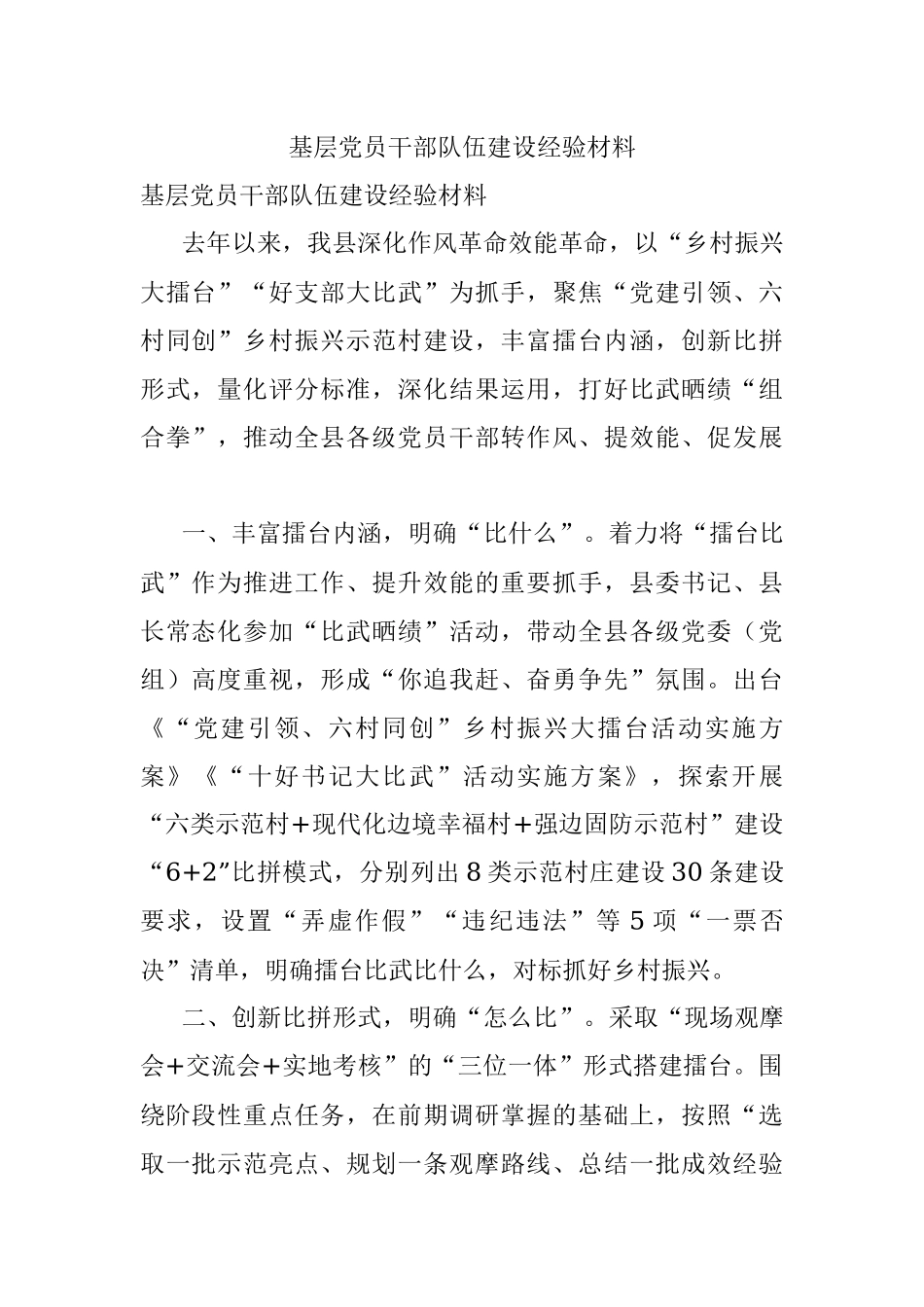 基层党员干部队伍建设经验材料.docx_第1页