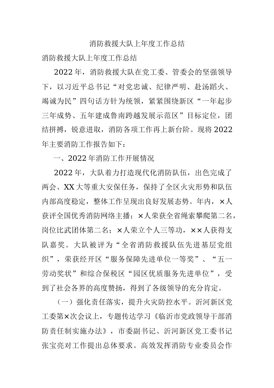 消防救援大队上年度工作总结.docx_第1页