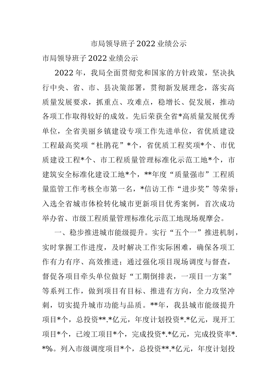 市局领导班子2022业绩公示.docx_第1页